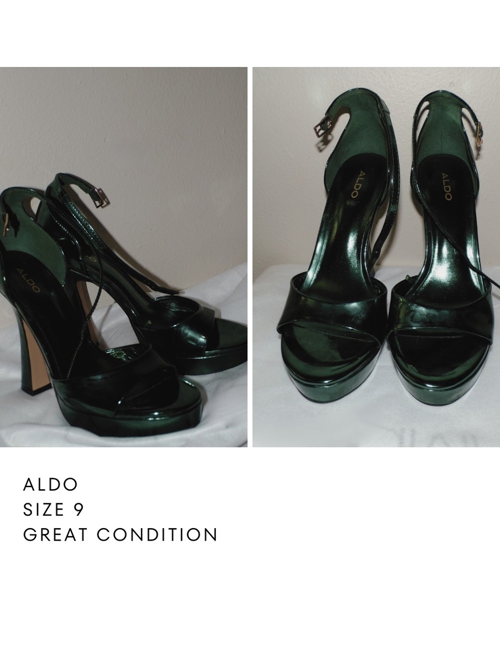 ALDO Metallic Dark Green Platform Heel Sandals
